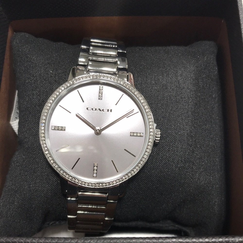 Coach Silver Crystal-Trim Women's Stainless Steel Bracelet Watch